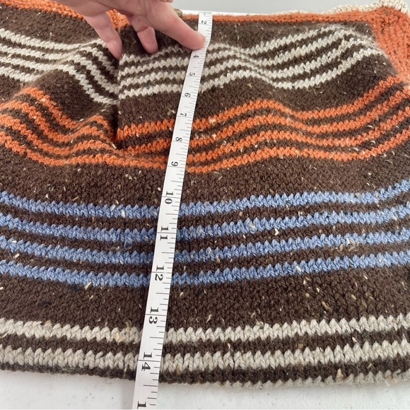 Handmade Nubby Knit Brown Rust Blue White Wood Hobo Bag Satchel Boho Crossbody - Picture 8 of 10